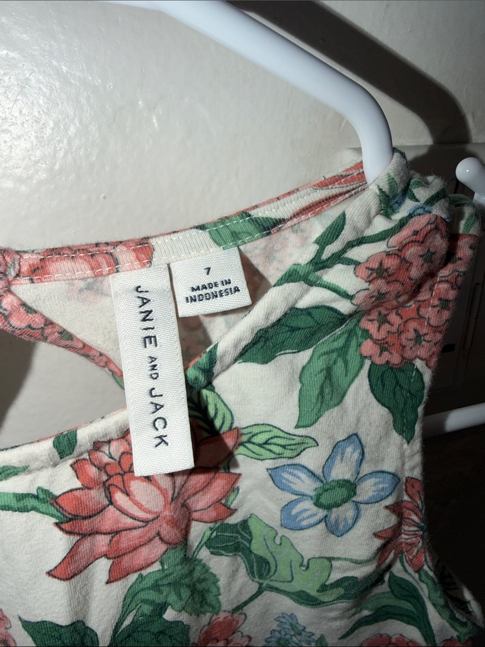 Janie and Jack Girls Floral Sleeveless Dress - Cream with Coral & Green size 7 - Picture 4 of 4
